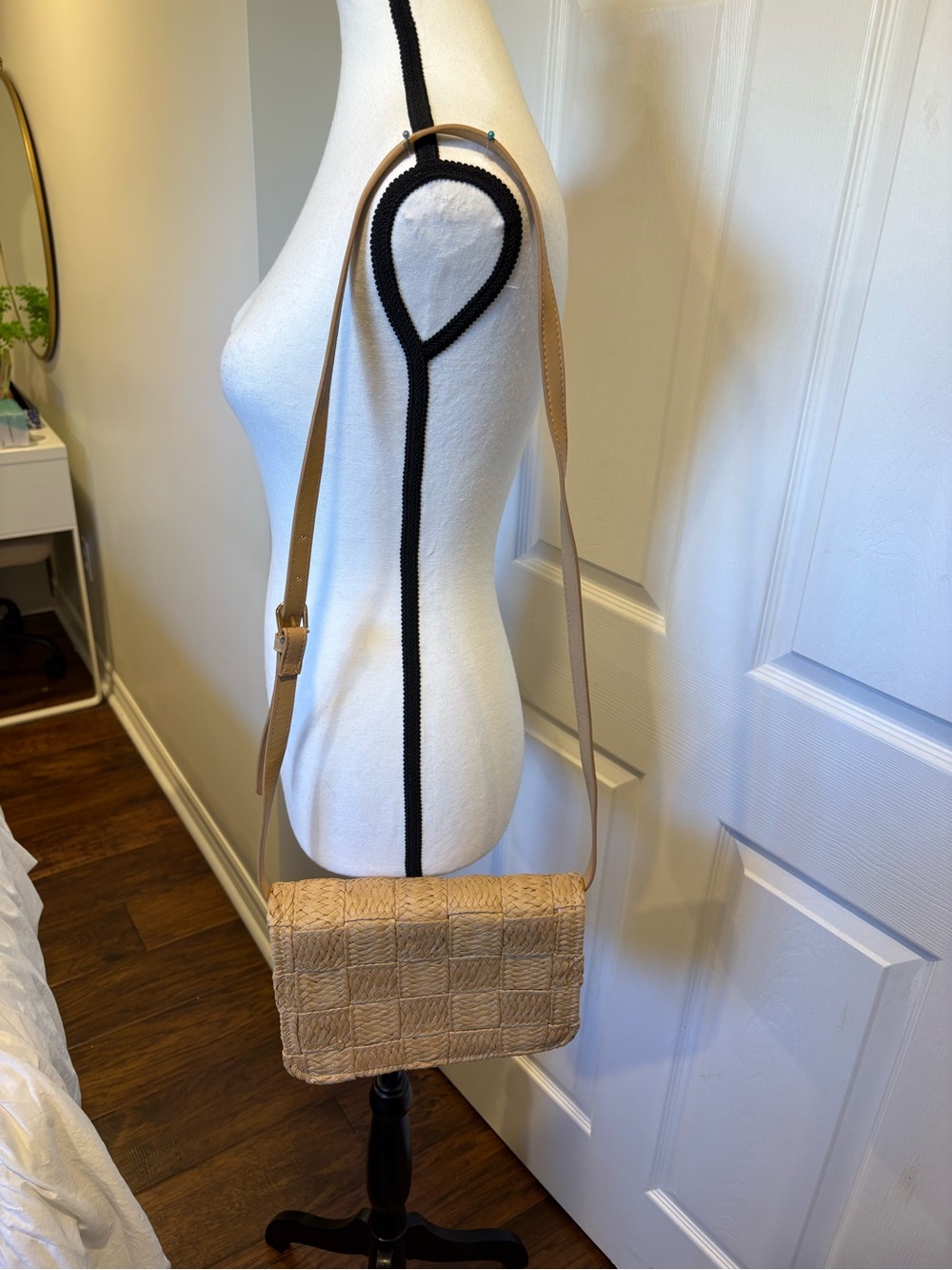 🌷H&M Woven Straw Crossbody Bag Natural Checkerboard Paper Weave Shoulder  3/$30